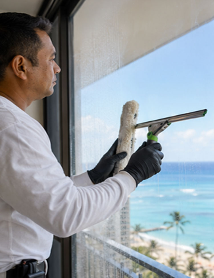 Salt haze on Waikiki window glass